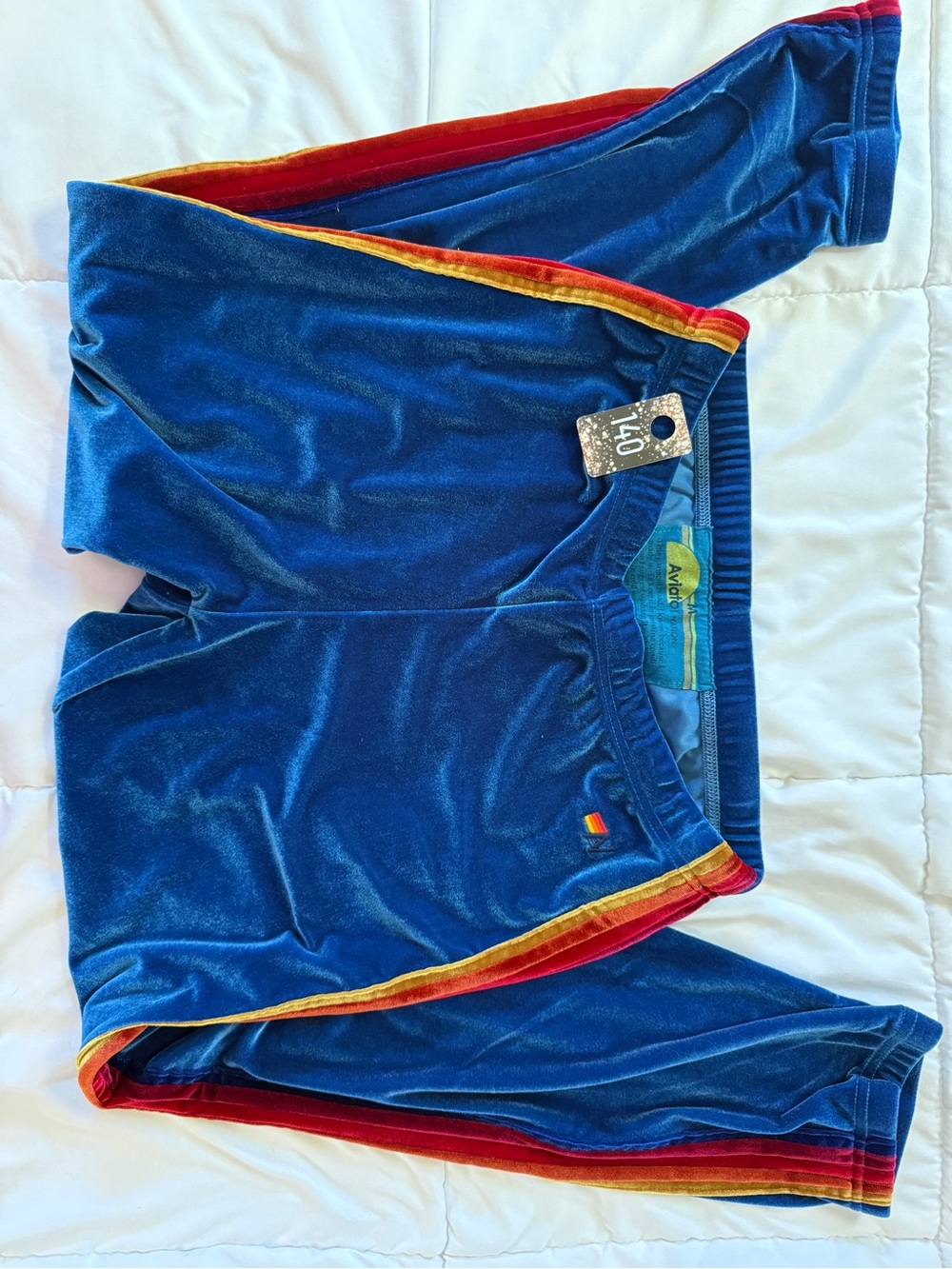 140 Aviator Nation Blue Velvet Joggers with Rainbow Trim